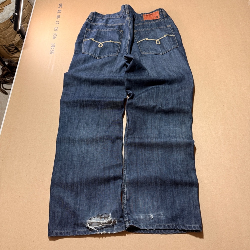 Vintage Ecko Unltd Blue Jeans 38x32 Dark Wash Baggy Streetwear Distressed Hem